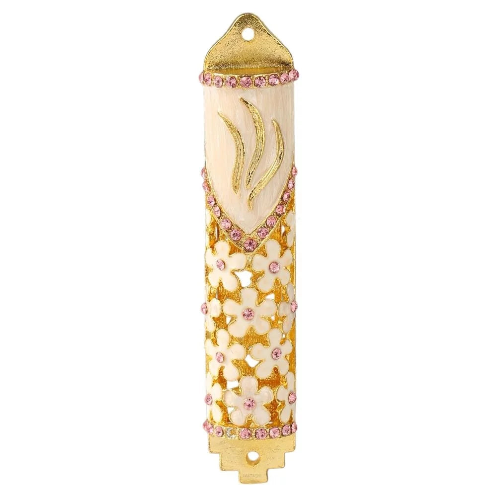 Matashi Hand Painted Enamel Mezuzah with Floral Design and Gold Accents L23446
