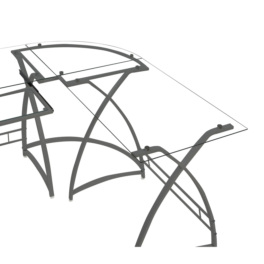 Computer Desk in Clear Glass Pull Out Keyboard Panel Workstation Desks L-Shaped Corner Desk Writing Desks Receptionist Desks