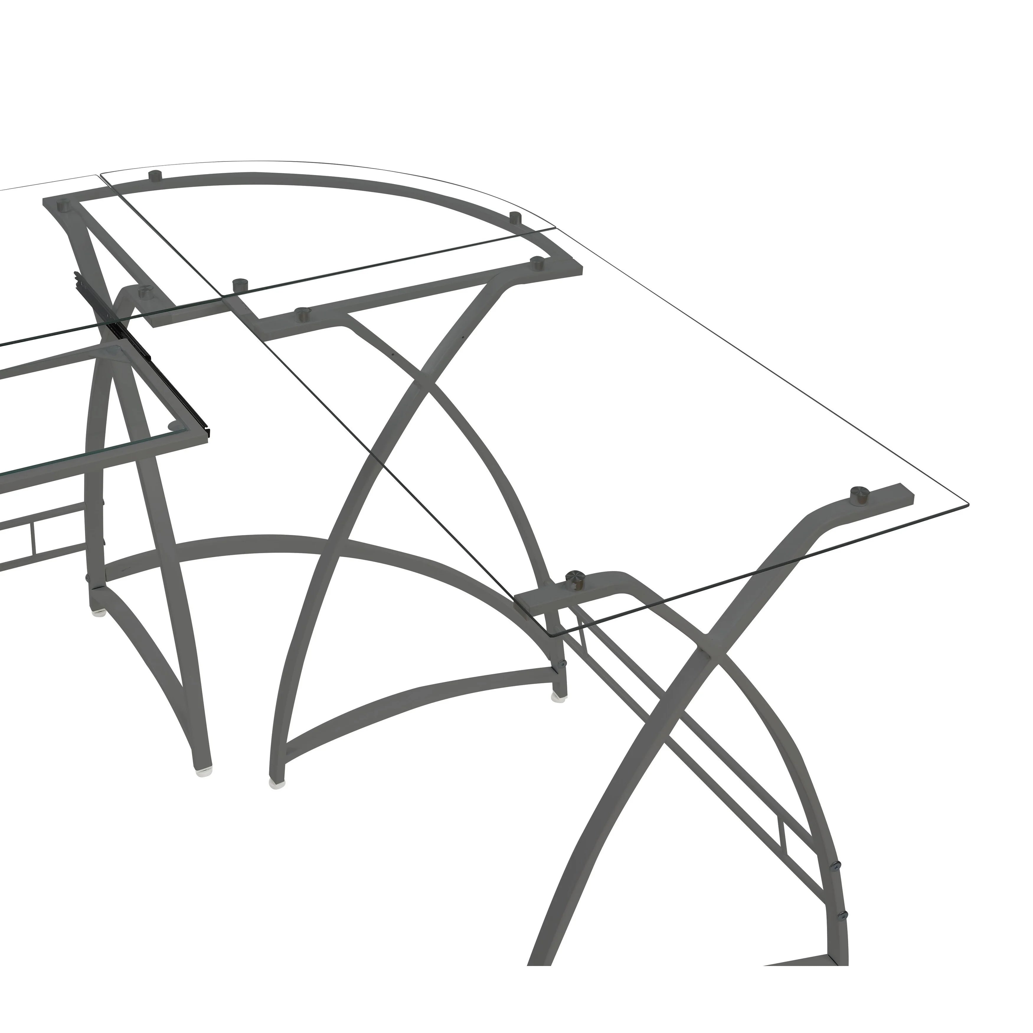 Computer Desk in Clear Glass Pull Out Keyboard Panel Workstation Desks L-Shaped Corner Desk Writing Desks Receptionist Desks