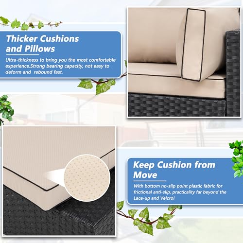 Shintenchi 5-Piece Outdoor Patio Sectional Sofa with Cushions and Glass Coffee Table, Aegean Blue U127322