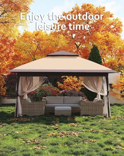 Pop Up Gazebo Tent with Mosquito Netting, Water & UV Resistant - Khaki J83860