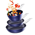 Fithood Frying Pan Sets Non Stick 3Pieces, Blue 3D Diamond Cookware, 20/24cm Frying Pan, 18cm Saucepan - Pots and Pans Set, Aluminum Ceramic Coating - Suitable for Induction Hob Oven
