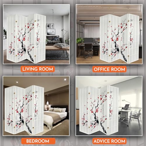 Legacy Decor 4-Panel Blossom Screen Portable Foldable Shoji Room Divider Black K541964