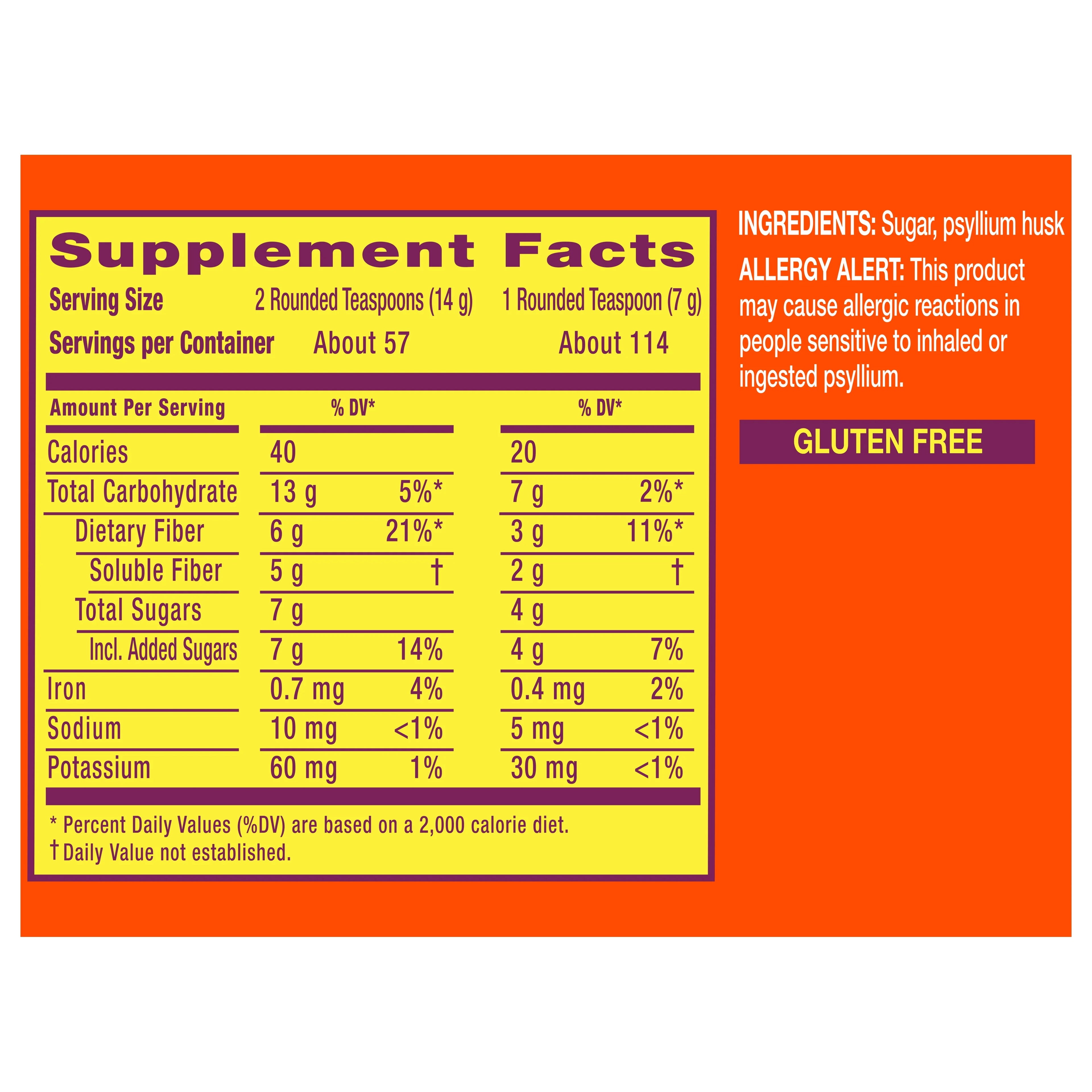 Metamucil Psyllium Fiber Supplement Powder, Sugar Free, Unflavored, 114 Tbsp A7716
