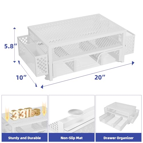 Simple Trending 2 Tier Metal Monitor Stand with Drawer and Pen Holder R17754