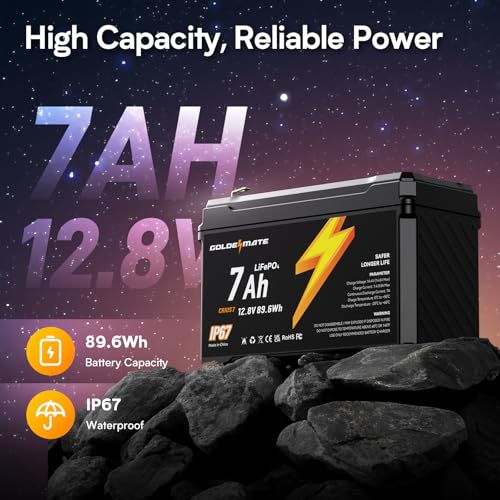 12V 7Ah LiFePO4 Deep Cycle Battery with Built-in BMS, IP67 Waterproof R689