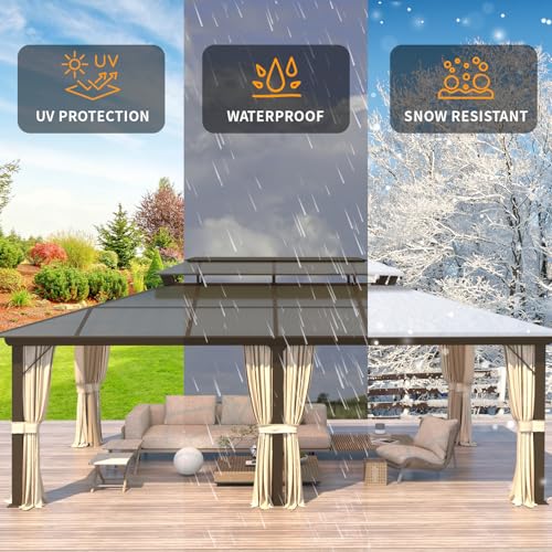 YOLENY 10'x13' Hardtop Gazebo with Aluminum Frame and Curtains F853