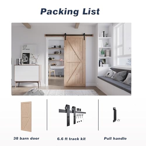 FREDBECK 48in x 80in Sliding Wood Barn Door with 8FT Hardware Kit V8036