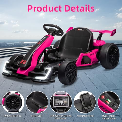 24V Kids Go Kart 300W Electric Drift Kart Car with Adjustable Seat, White X99654