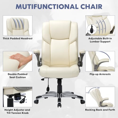COLAMY Executive Ergonomic Office Chair with Bonded Leather and Flip-up Armrests A775113