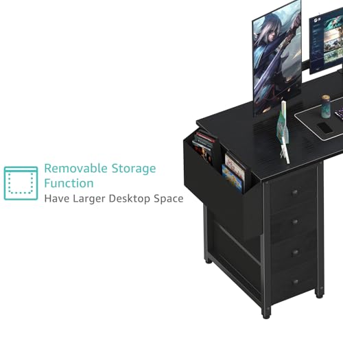 Lufeiya L Shaped Gaming Desk with Drawers & Power Outlet, Black A39519