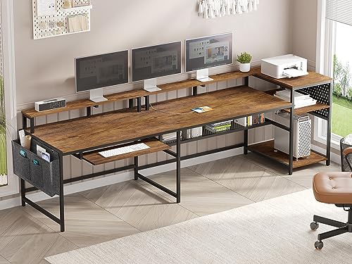 SEDETA L Shaped Gaming Desk with Power Outlets & LED Strip, Black U65690