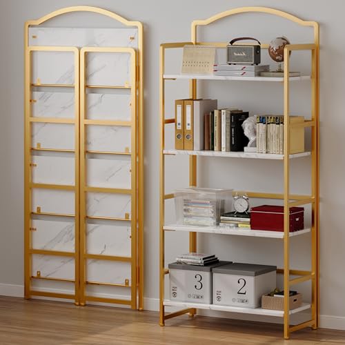 JSB Folding Bookshelf 5 Tier Vintage Wood Bookcase for Living Room Bedroom Office S131658