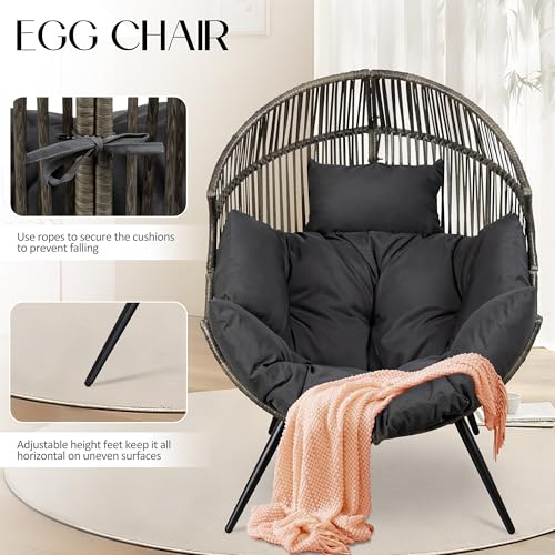 JAMFLY Egg Chair Wicker Outdoor Patio Lounger with Cushion, Beige O9160