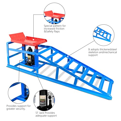 2PCS 5T Hydraulic Car Ramps, Heavy Duty Portable Vehicle Lift for Garage L579958