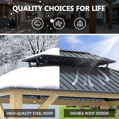 12'x12' Hardtop Gazebo with Galvanized Steel Roof, Aluminum Frame, Curtains & Netting X81832