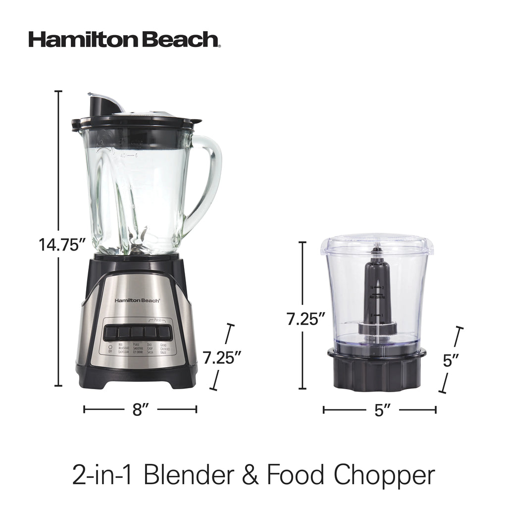 Hamilton Beach Power Elite Multi-Function Blender with 40 oz. Glass Jar and 3-Cup Chopper, 700 Watts, Stainless Steel F681