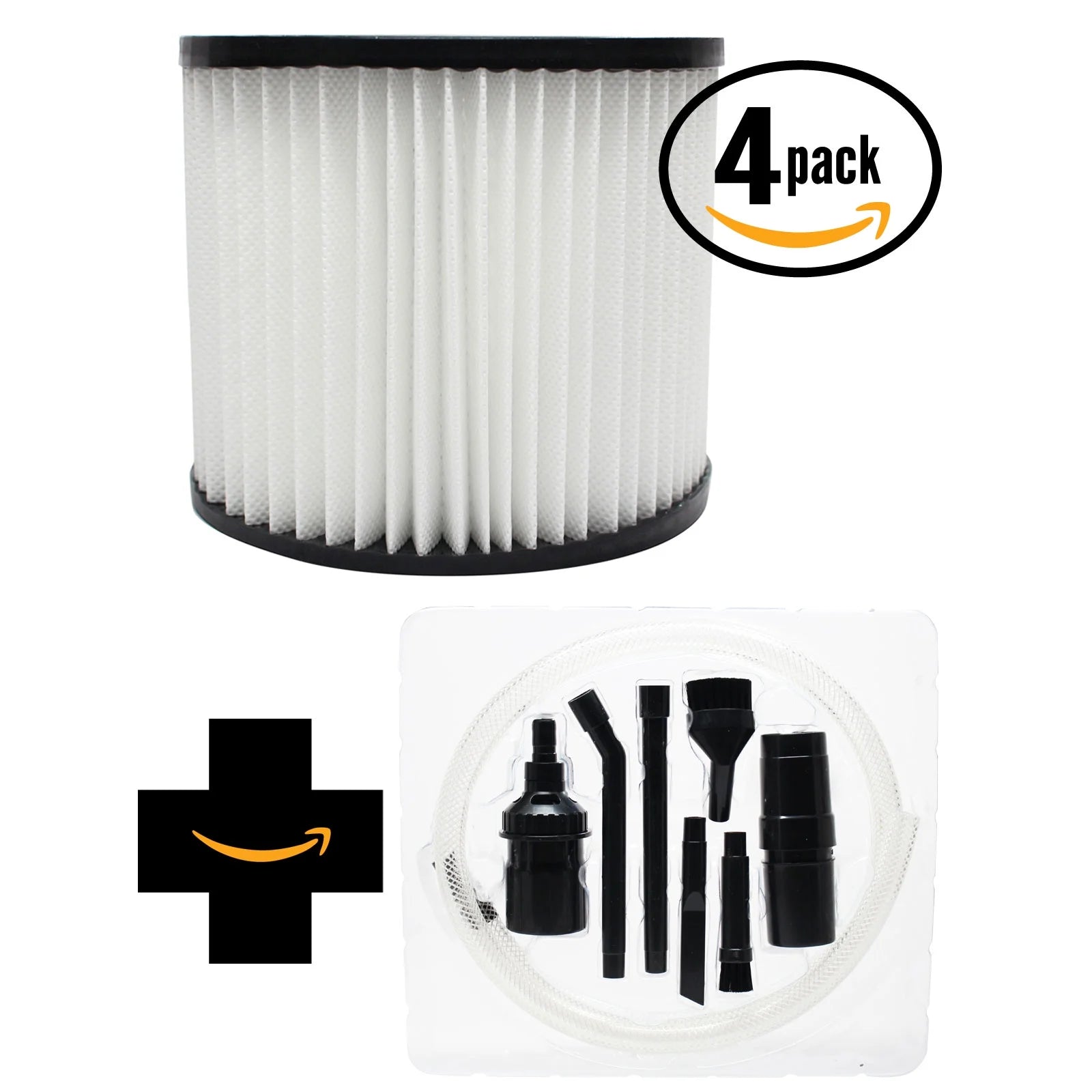 4-Pack Replacement Shop-Vac Lowe's Wet/Dry Vac H87S550A Vacuum Cartridge Filter with 7-Piece Micro Vacuum Attachment Kit - Compatible Shop-Vac 90398 Cartridge Filter