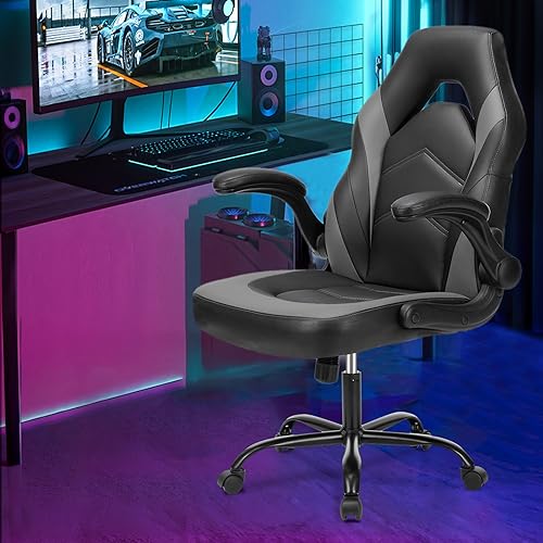 Sweetcrispy Ergonomic Gaming Desk Chair with Flip-up Armrest, Black Blue C253