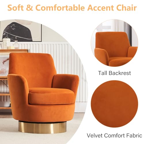 Swivel Barrel Chair Set of 2, Modern Velvet Accent Chairs, Orange P5409