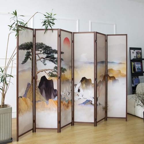 6 Panel Room Divider Screen, Double Faced, Mountain Landscape, 67" H x 94.5" W B114