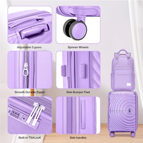 LARVENDER Luggage Sets 3 Piece, 20in Carry On PP Hardshell Suitcase with Spinner Wheels Q3160