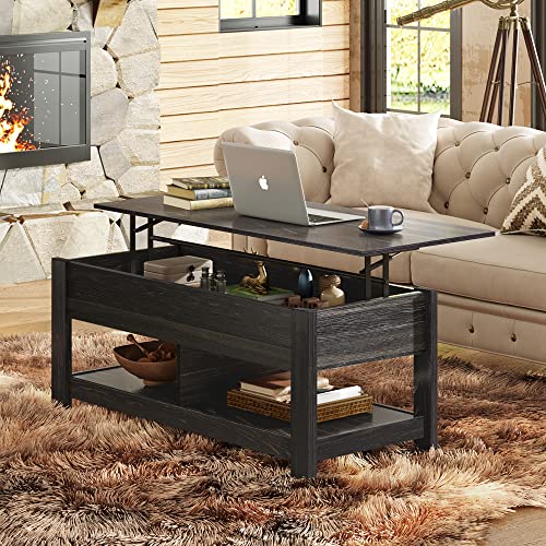 WLIVE Lift Top Coffee Table with Storage Shelf, Rustic Brown Z11463