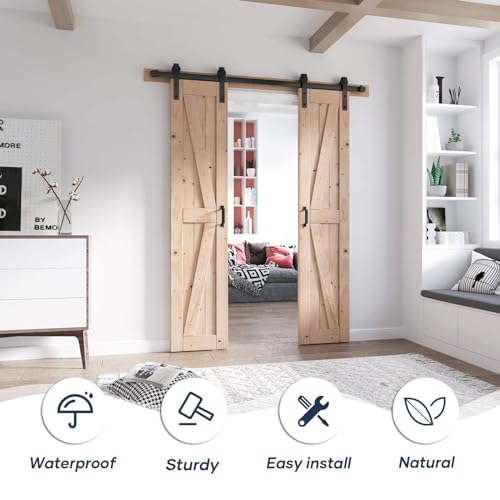 FREDBECK 48in x 80in Sliding Wood Barn Door with 8FT Hardware Kit V8036