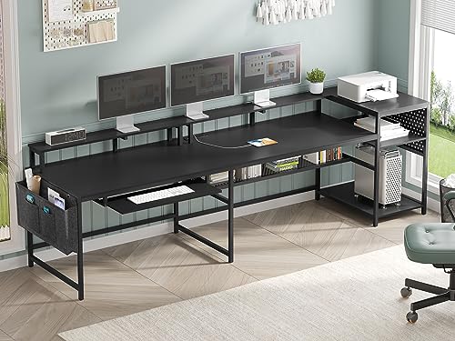 SEDETA L Shaped Gaming Desk with Power Outlets & LED Strip, Black U65690