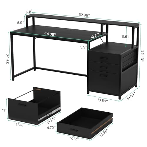 Tribesigns 63 Inch Computer Desk with File Drawer Cabinet, Monitor Stand R256671