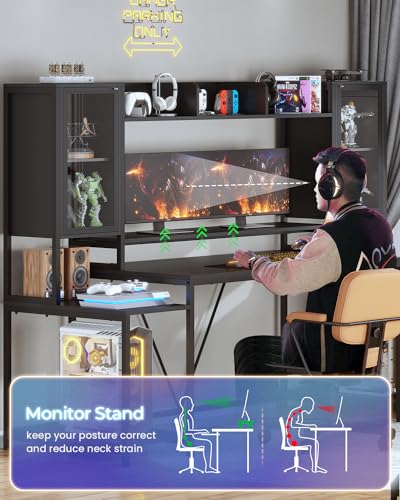 SEDETA Gaming Desk 74.8'' with LED Lights, Hutch and Storage Shelves, White W26827
