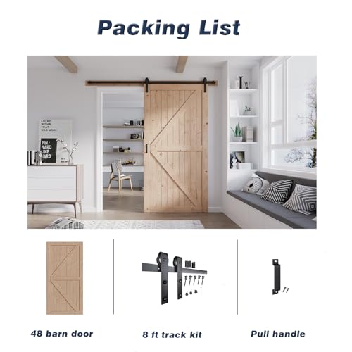 FREDBECK 48in x 80in Sliding Wood Barn Door with 8FT Hardware Kit V8036