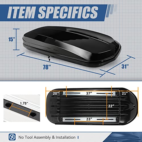 Auto Dynasty Hard Shell Roof Top Car Storage Cargo Carrier, Glossy Black L344