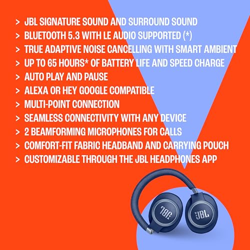 JBL Live 770NC Wireless Over-Ear Headphones with Active Noise Cancelling, Blue J554680