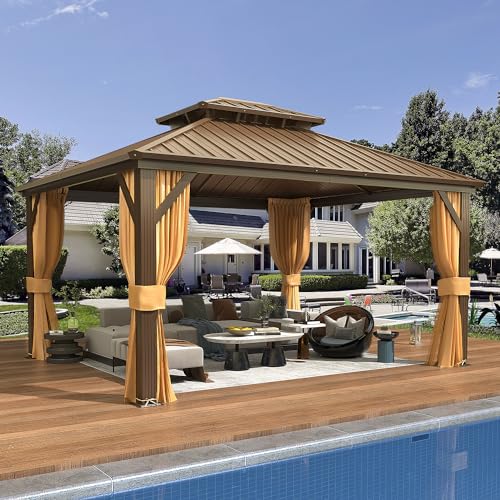 EROMMY 10' x 12' Hardtop Gazebo with Aluminum Frame and Double Roof Q573