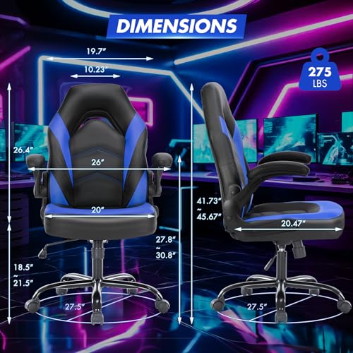 Sweetcrispy Ergonomic Gaming Desk Chair with Flip-up Armrest, Black Blue C253