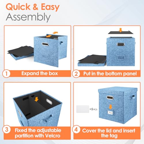 Vinyl Record Storage Box for 50 LPs, Stackable Linen Crate with Lid P294298