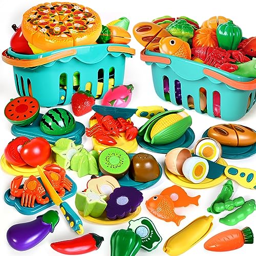 Play Food Set for Kids Kitchen, Pretend Toy with 2 Baskets J150