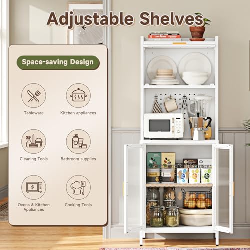 Letaya Kitchen Pantry Cabinet with Storage, Tall Bakers Rack, White R80833