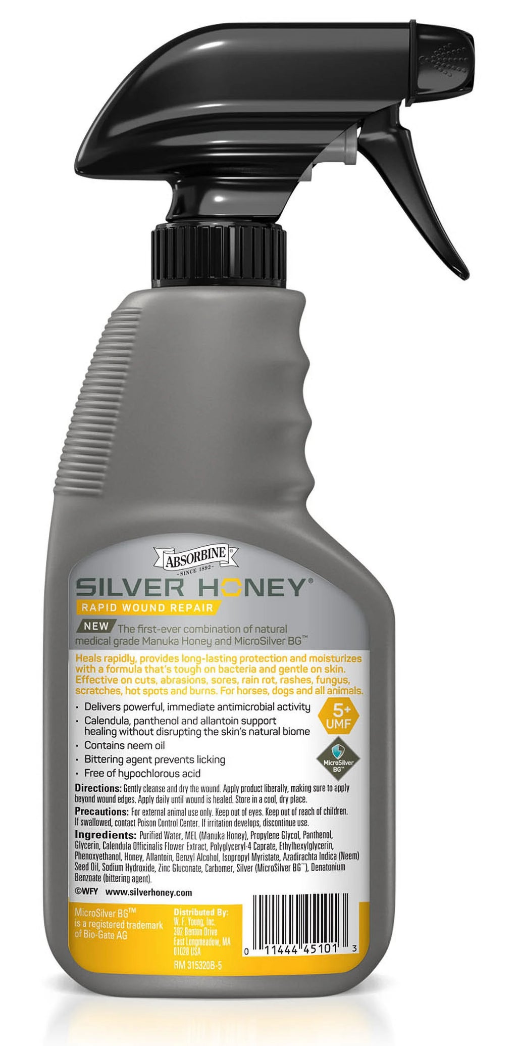 Absine Silver Honey Rapid Wound Repair Spray Gel, Manuka Honey & MicroSilver BG, 8oz D99877
