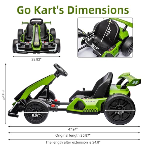 24V Kids Go Kart 300W Electric Drift Kart Car with Adjustable Seat, White X99654