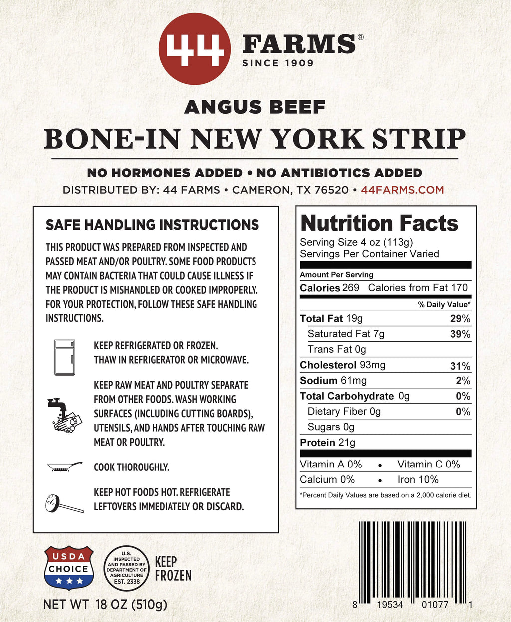 44 Farms USDA Choice Bone-In Steak Pack, 4 Count H7922