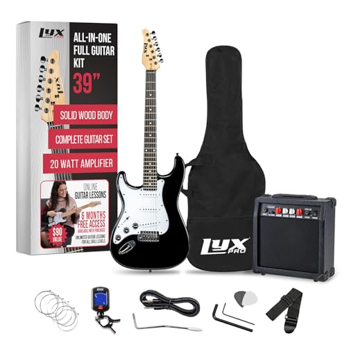 LyxPro Electric Guitar 39" Beginner Starter Kit with 20W Amp, Black B69338
