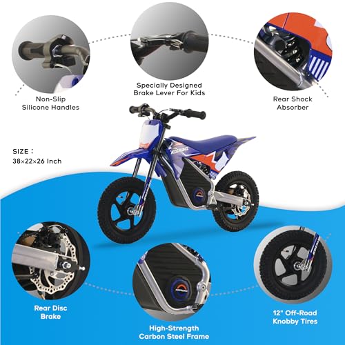 AIII Electric Dirt Bike for Kids 3-7, 12-Inch Off-Road Tires, Red X89100