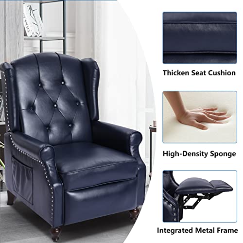 Wingback Recliner Chair with Massage and Heat, Tufted Fabric, Wooden Legs D91574