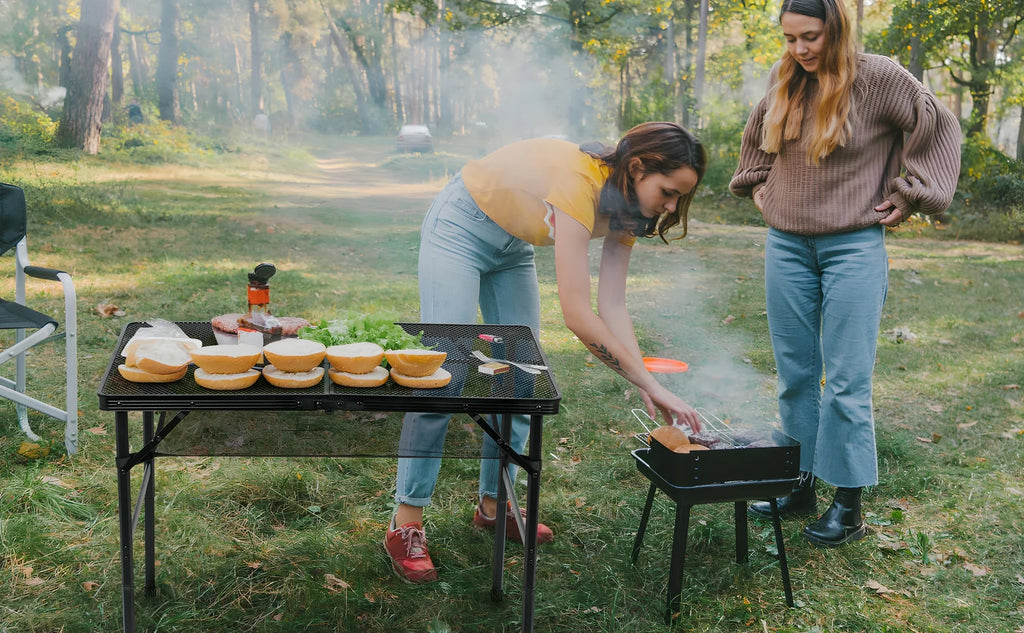 tonchean Folding Grill Table, Adjustable Height Camping Table, Portable Aluminum P880581