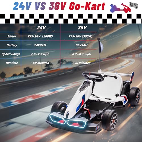 BMW Licensed 24V Electric Drift Go Kart for Kids Ages 6-12, White S1857
