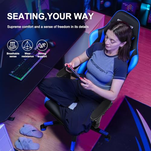 GTRACING Gaming Chair with Footrest, Ergonomic Reclining, Blue C551