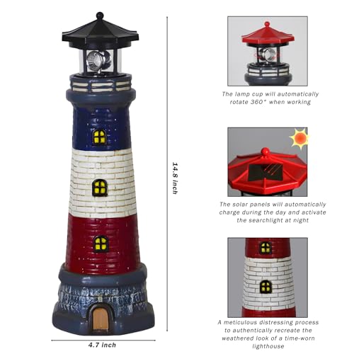 Solar Lighthouse Statue for Garden Yard Patio Decor B65450