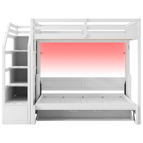 Merax Queen Murphy Bed Wall Bed with Sofa and Cushion, White V57291